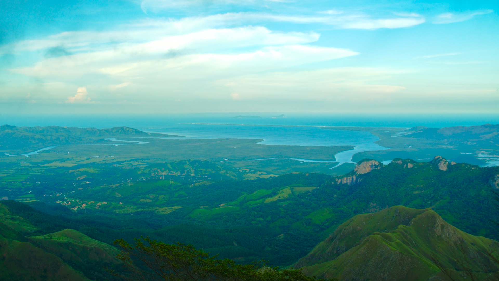 The mountainside view reaching up to the Pacific